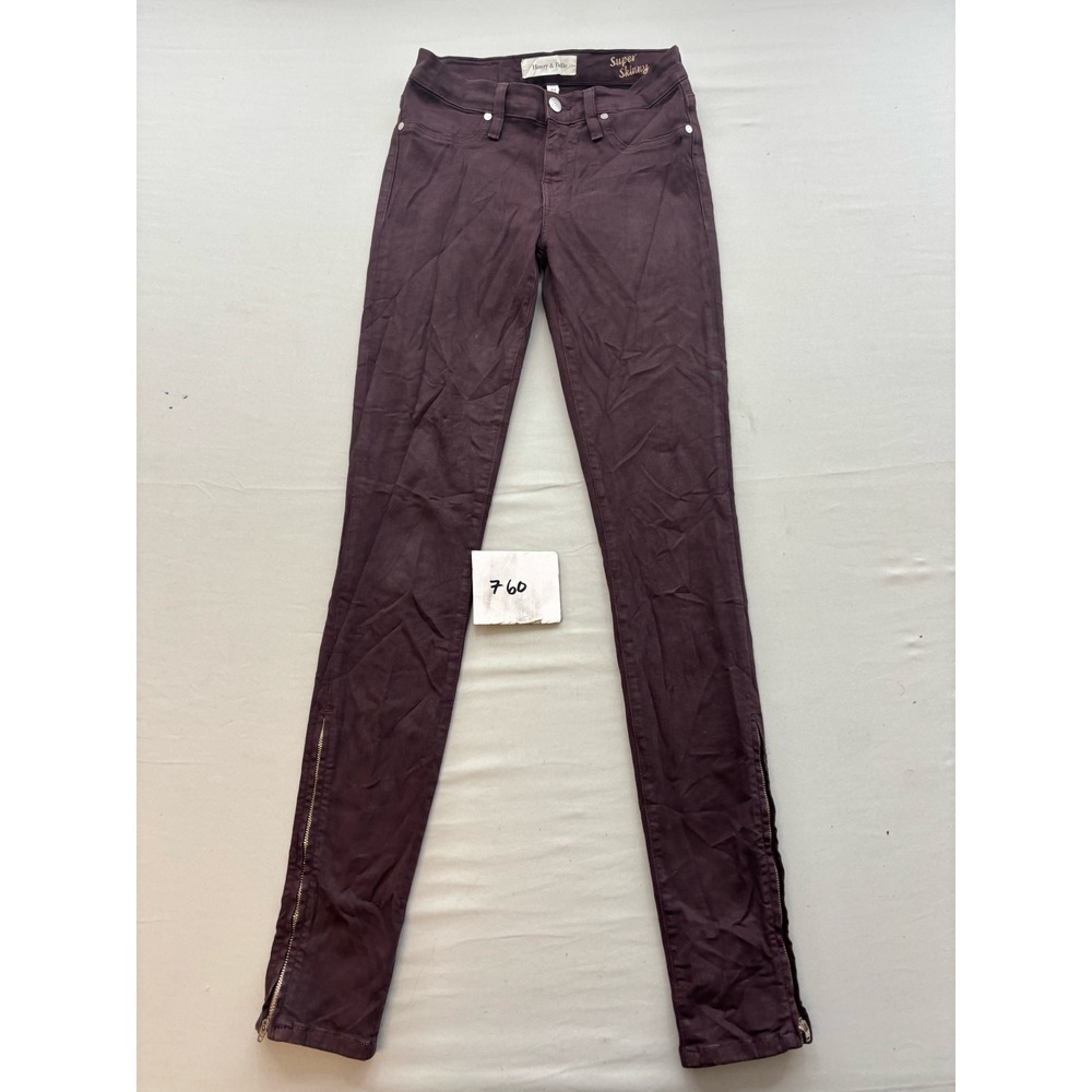 Henry & Belle Super Skinny Jeans Plum Burgundy Ankle Zip Low Rise Womens 24